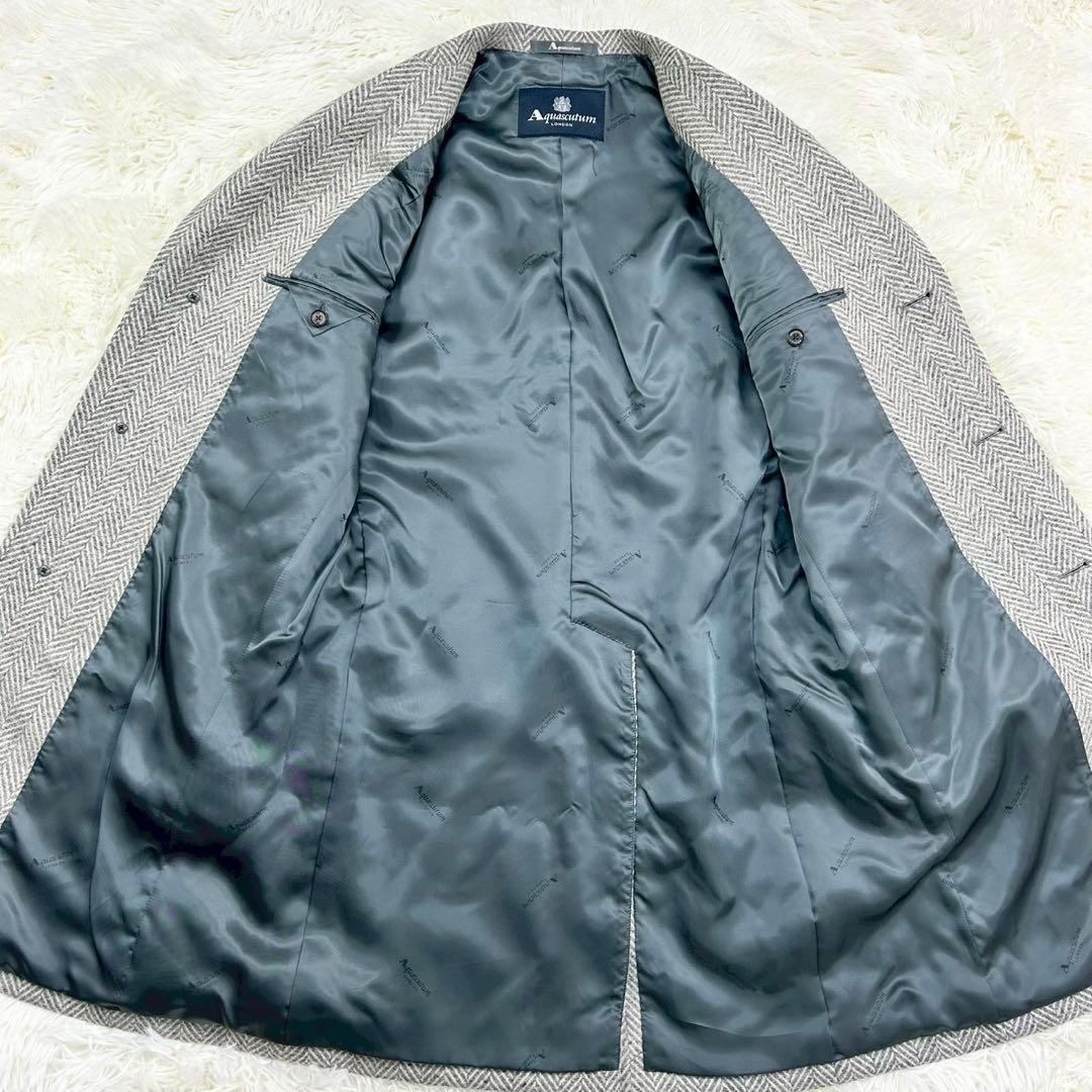 美品　アクアスキュータム　チェスターコート　ヘリンボーン　ウール　グレー系　38