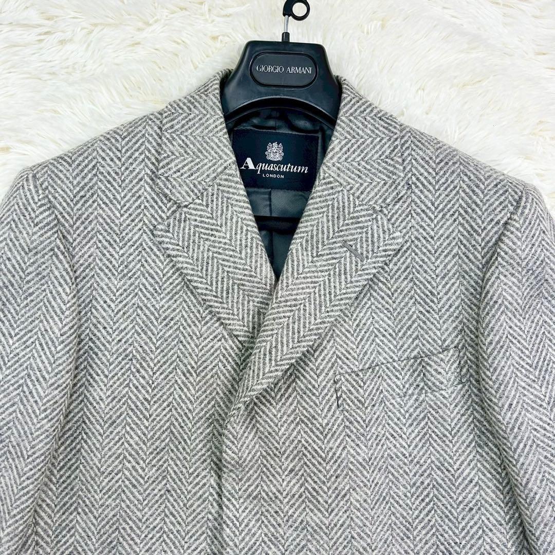 美品　アクアスキュータム　チェスターコート　ヘリンボーン　ウール　グレー系　38