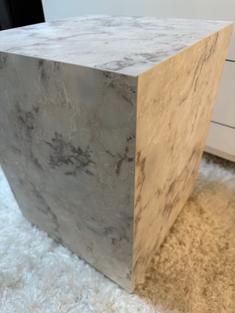 Wood style サイドテーブル　大理石調