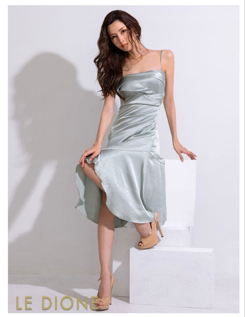 【LE DIONE】サテンアシンメトリースカートドレス