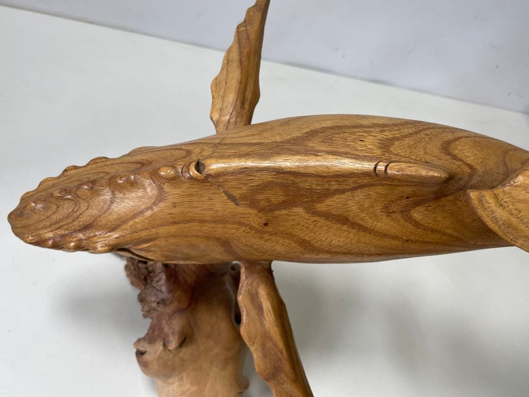 流木工芸 木彫クジラ Whale 彫刻置物《ハンドメイド・一点物・現状品》