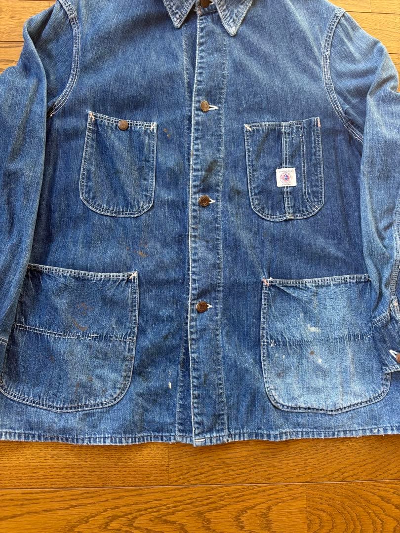 ボロの美学40s 50s ペンキ　ブルーベル　4つボタン　カバーオール