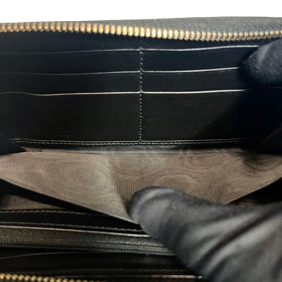 希少✨グッチ 長財布 ラウンドファスナー GGインターロッキング シマ 黒