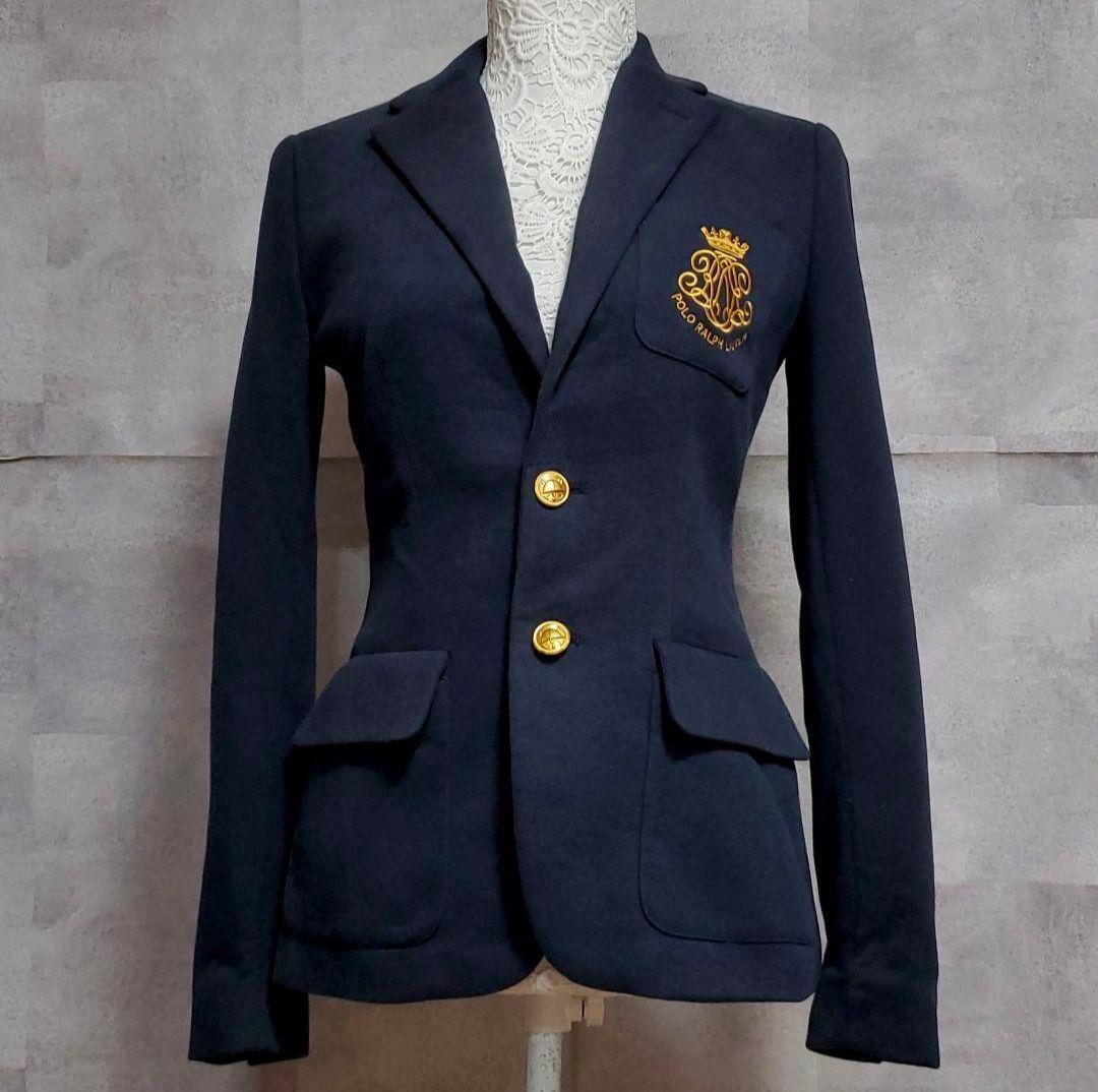 S ポロラルフローレン エンブレム刺繍ワンポイント ブレザー 紺 金ボタン