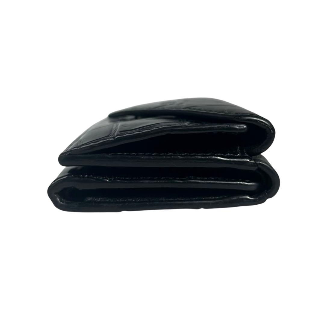 希少✨バレンシアガ ペーパーミニウォレット 三つ折り クロコ型押し ブラック