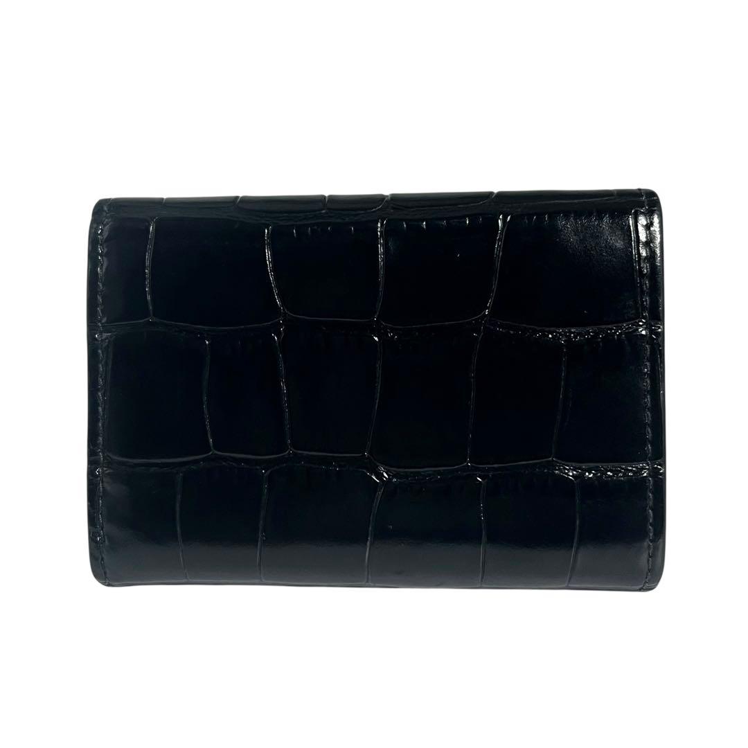 希少✨バレンシアガ ペーパーミニウォレット 三つ折り クロコ型押し ブラック