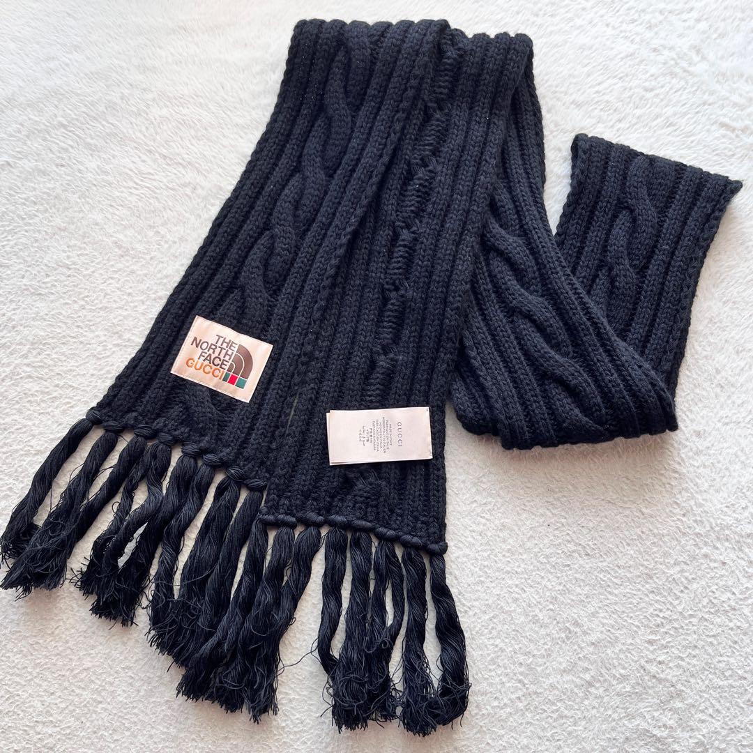 新品未使用✨GUCCI ノースフェイス コラボ ウール マフラー　黒