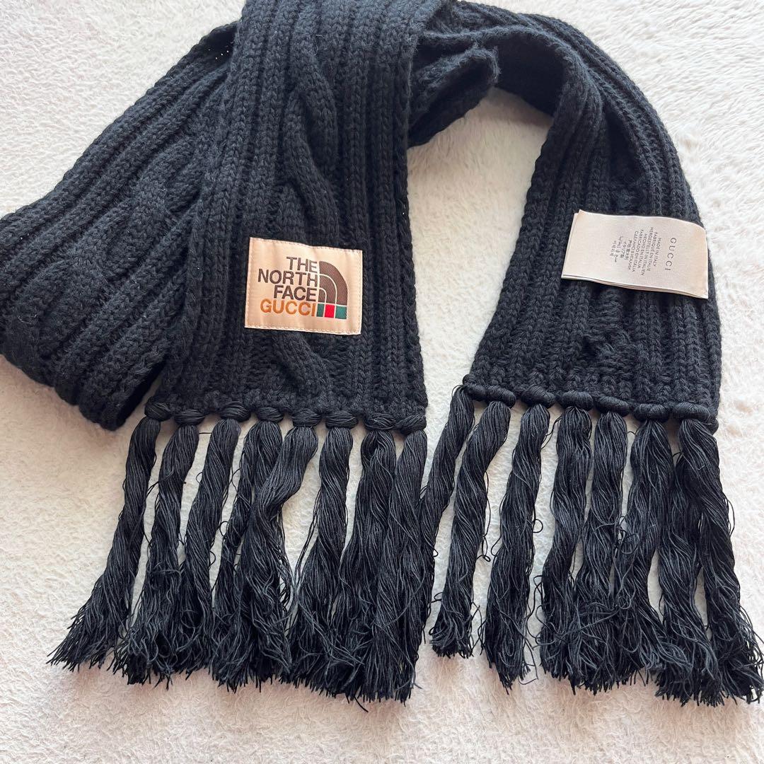 新品未使用✨GUCCI ノースフェイス コラボ ウール マフラー　黒