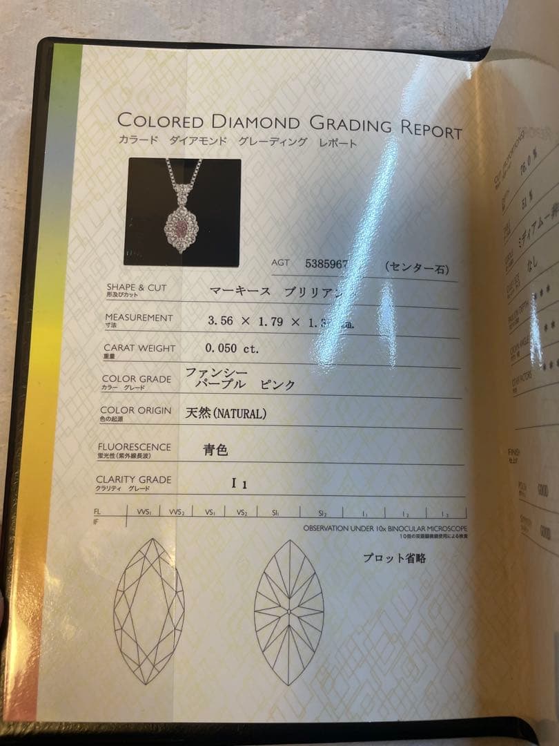 AGT鑑定書付 天然 Fancy Purple Pink ダイヤ ネックレスPt