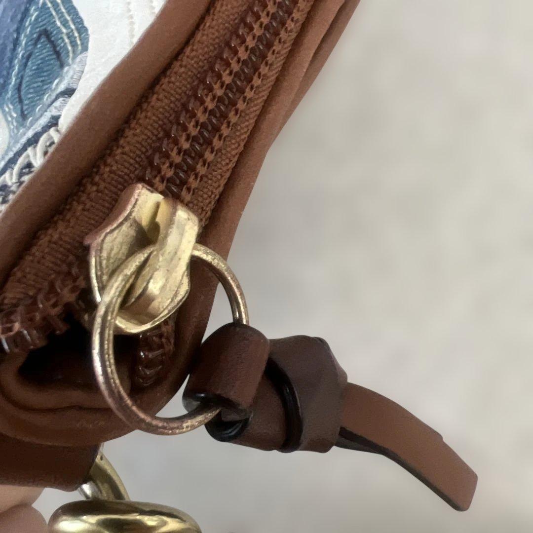 美品　コーチ ショルダーバッグ パッチワーク デニム キャンバス レザー ブルー