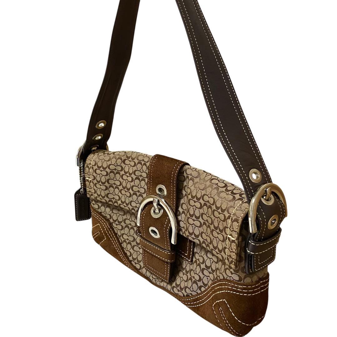 【保存袋付】COACH コーチ シグネチャー スエード ショルダーバッグ 茶色