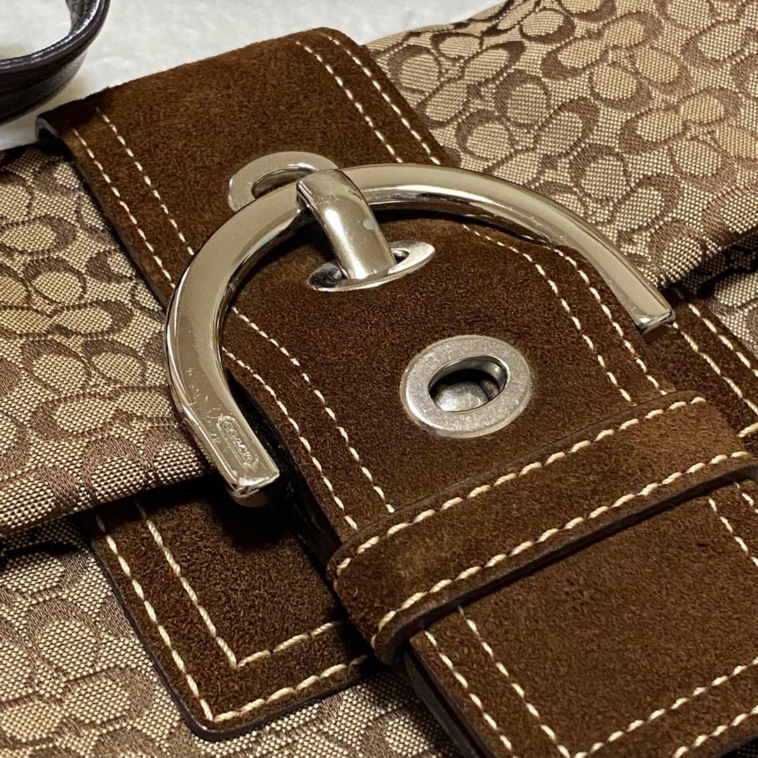 【保存袋付】COACH コーチ シグネチャー スエード ショルダーバッグ 茶色