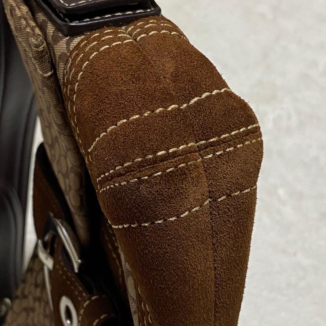 【保存袋付】COACH コーチ シグネチャー スエード ショルダーバッグ 茶色