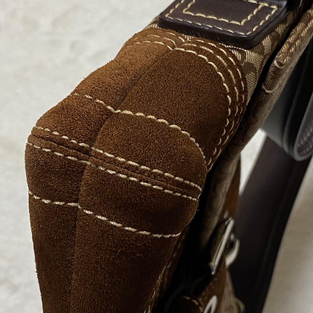 【保存袋付】COACH コーチ シグネチャー スエード ショルダーバッグ 茶色
