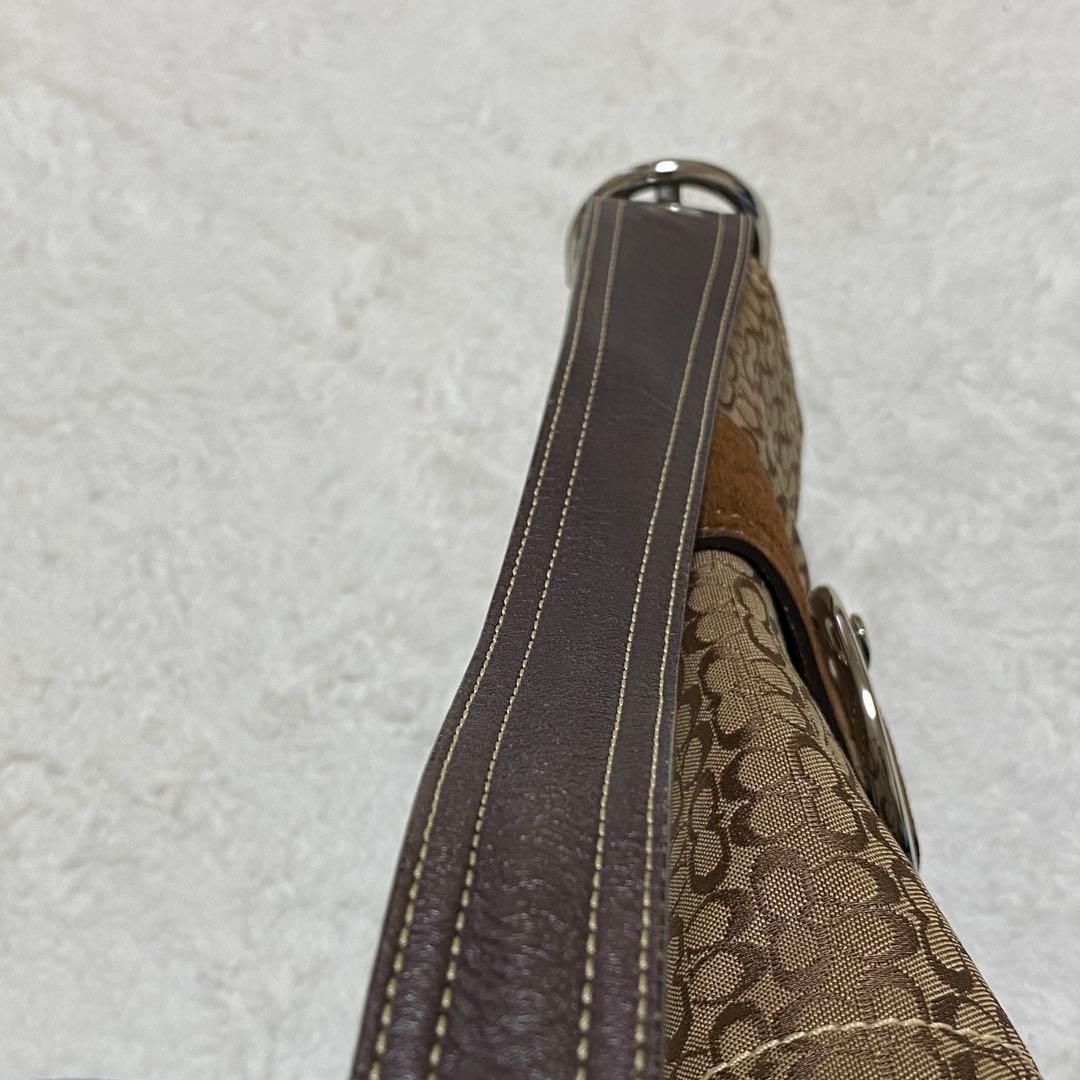 【保存袋付】COACH コーチ シグネチャー スエード ショルダーバッグ 茶色