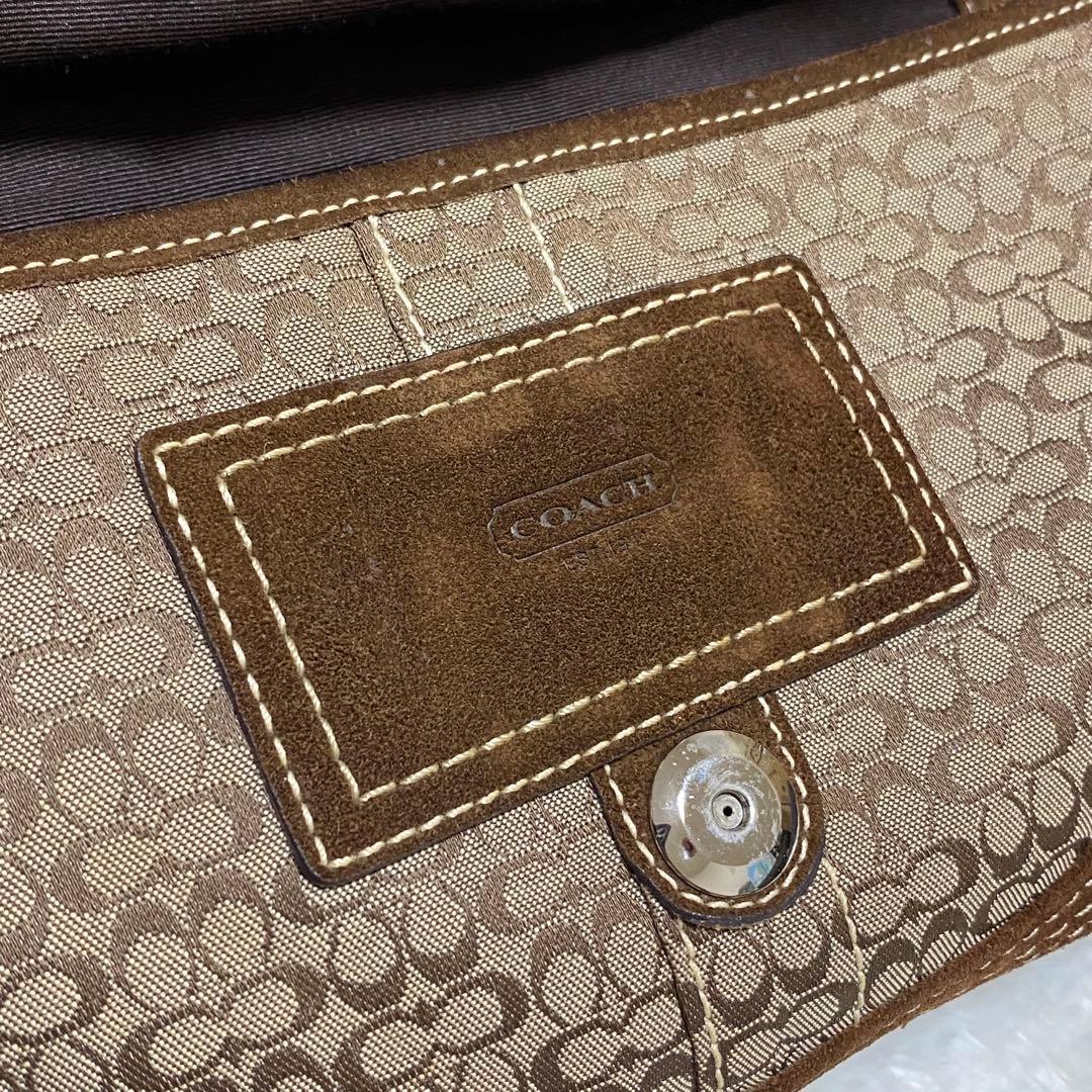 【保存袋付】COACH コーチ シグネチャー スエード ショルダーバッグ 茶色