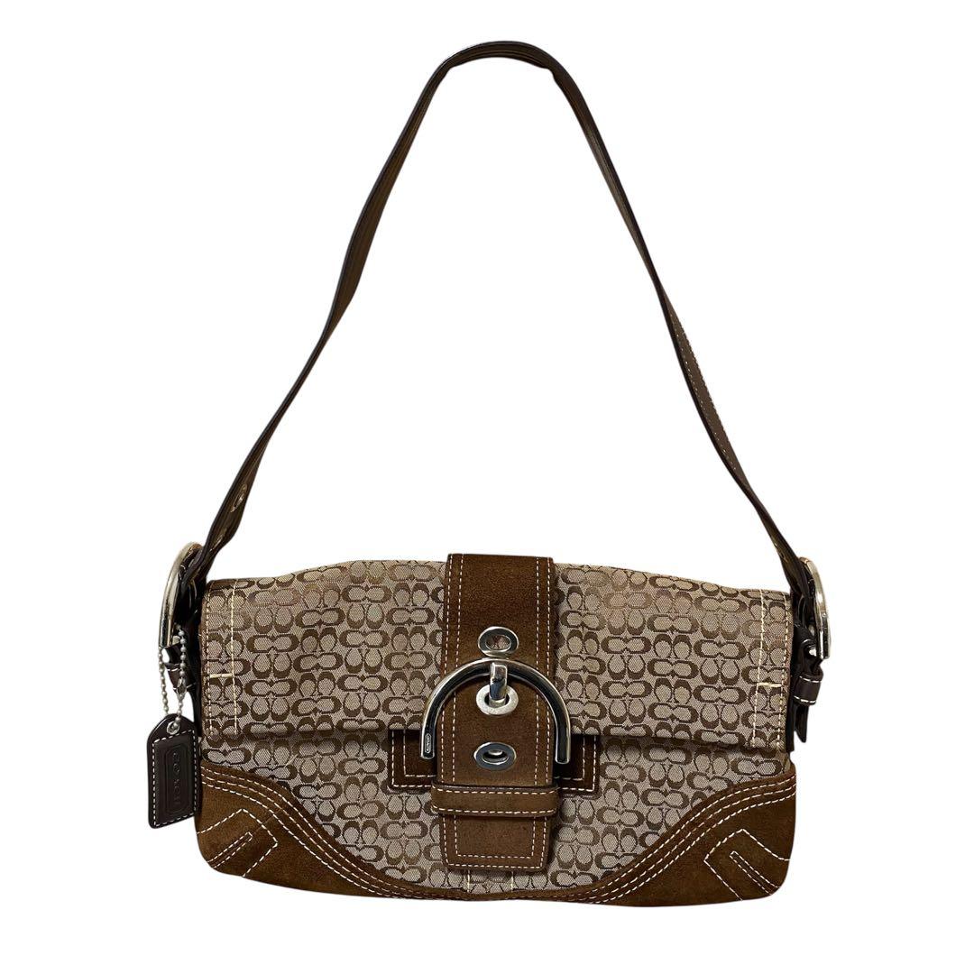 【保存袋付】COACH コーチ シグネチャー スエード ショルダーバッグ 茶色
