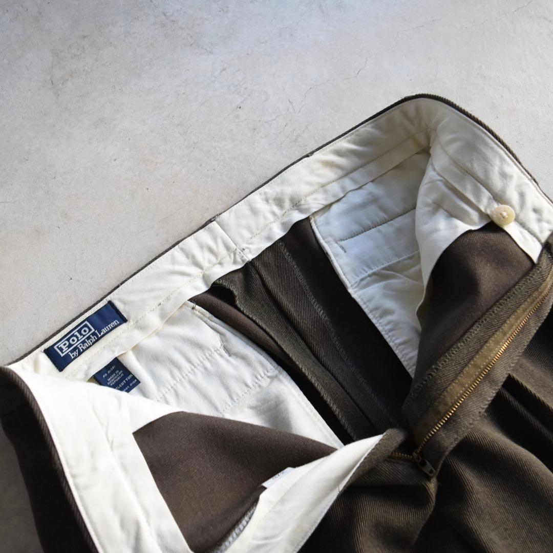 90s ラルフローレン ツータックスラックス ポロチノ ブラウン W36 L30