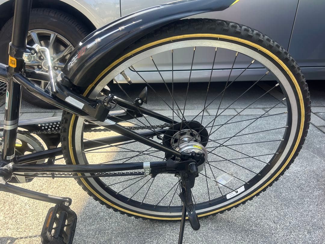 【Bridgestone製】黒いマウンテンバイク LEDライト・前カゴ付き