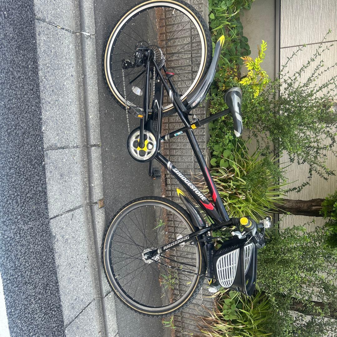 【Bridgestone製】黒いマウンテンバイク LEDライト・前カゴ付き