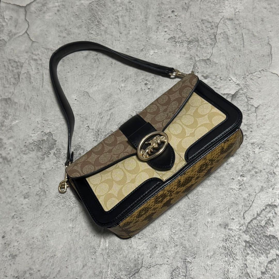 極美品✨️コーチ ワンショルダーバッグ ジョージ タビー PVC レザー 蛇柄 黒