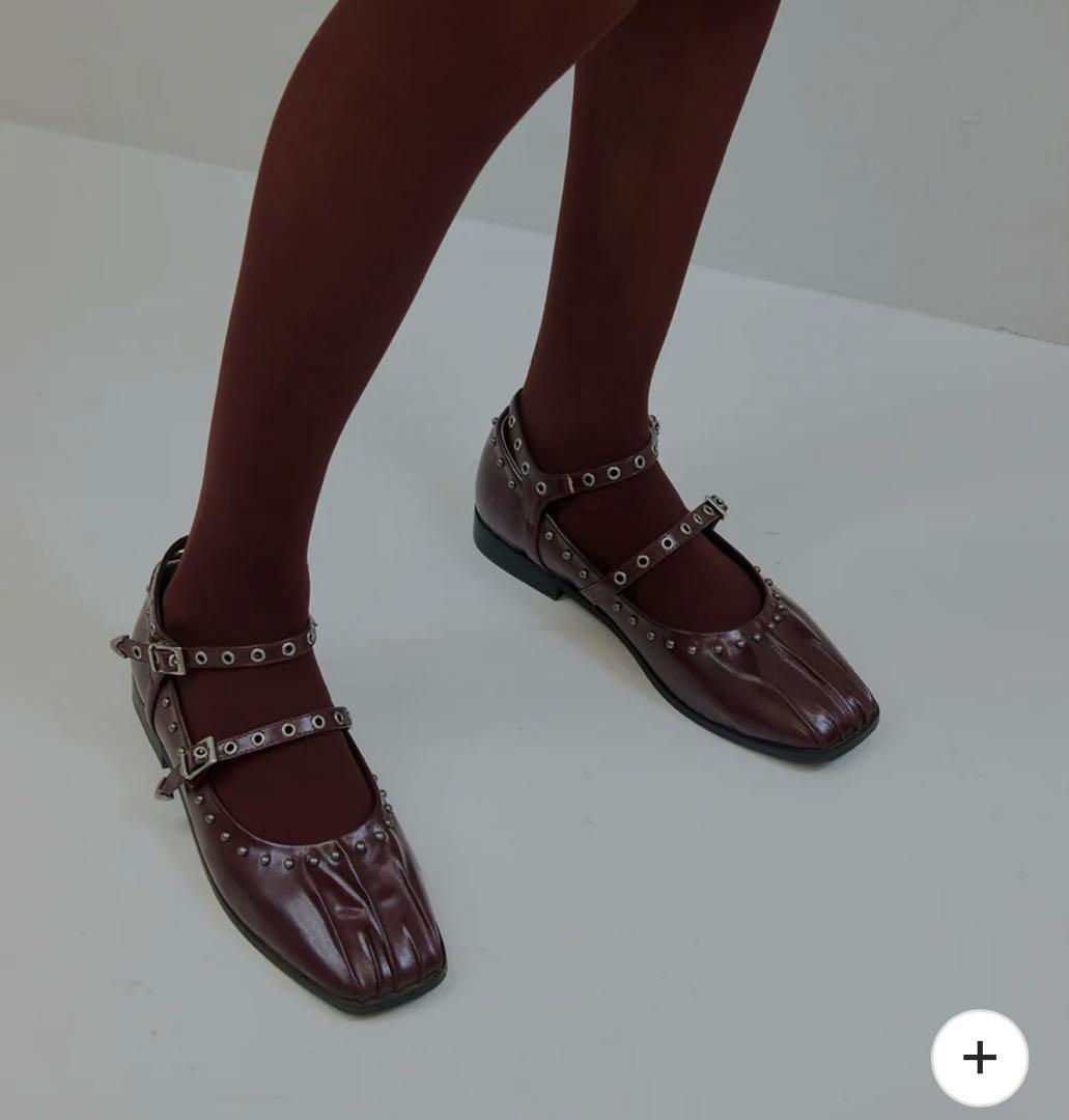 靴 AMERIVintage STUDS STRAP BALLET SHOES