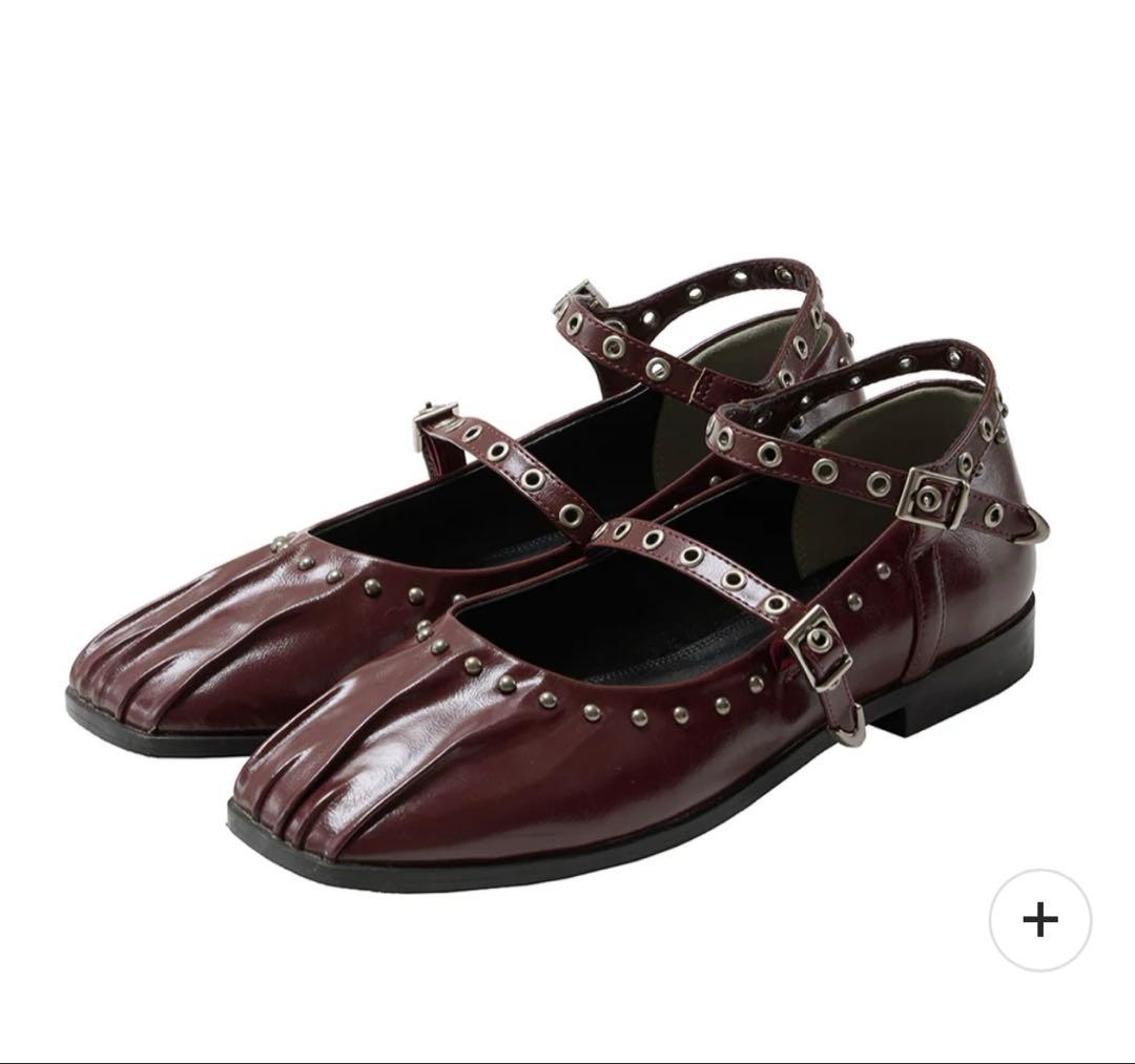 靴 AMERIVintage STUDS STRAP BALLET SHOES