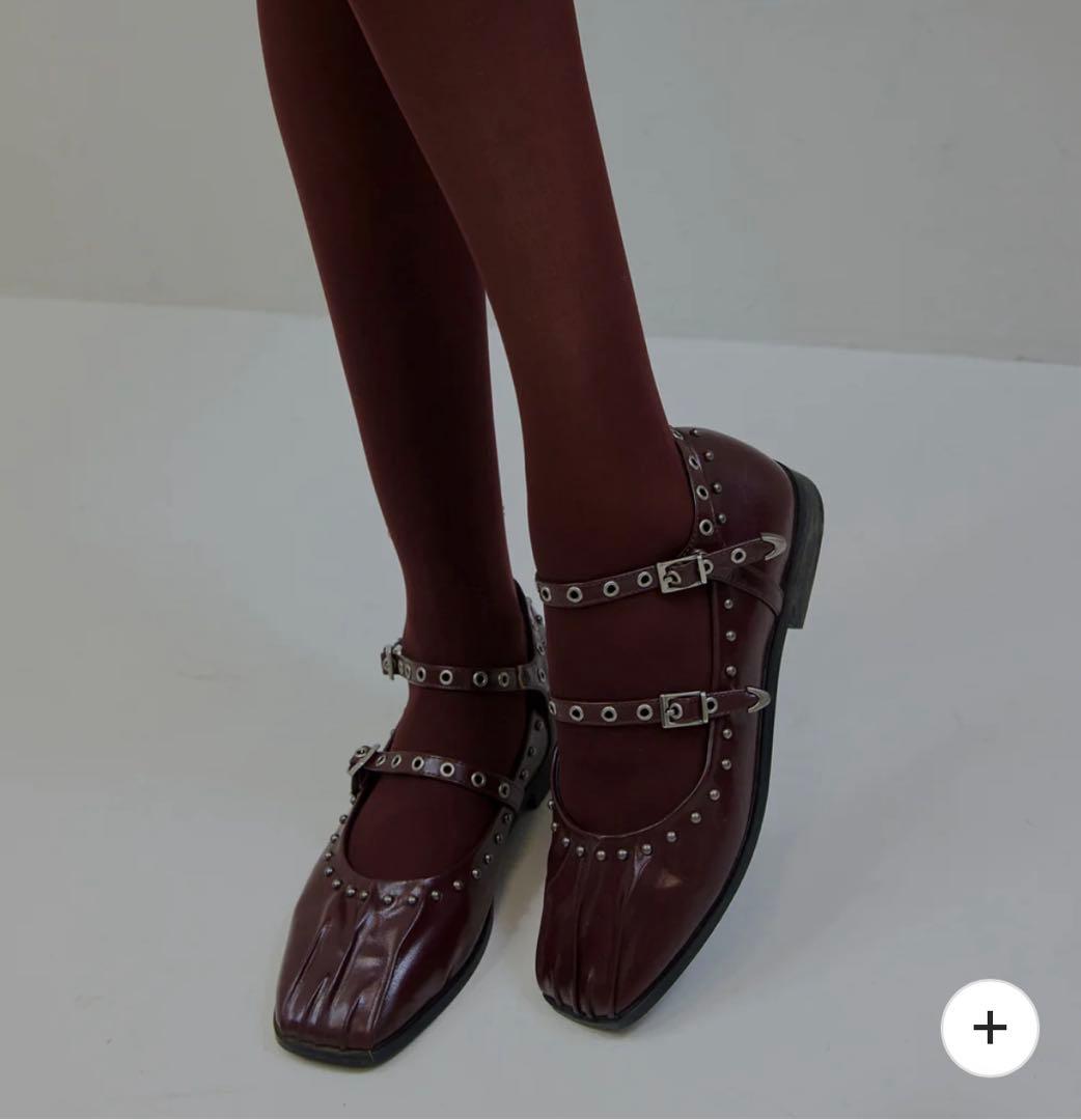 靴 AMERIVintage STUDS STRAP BALLET SHOES