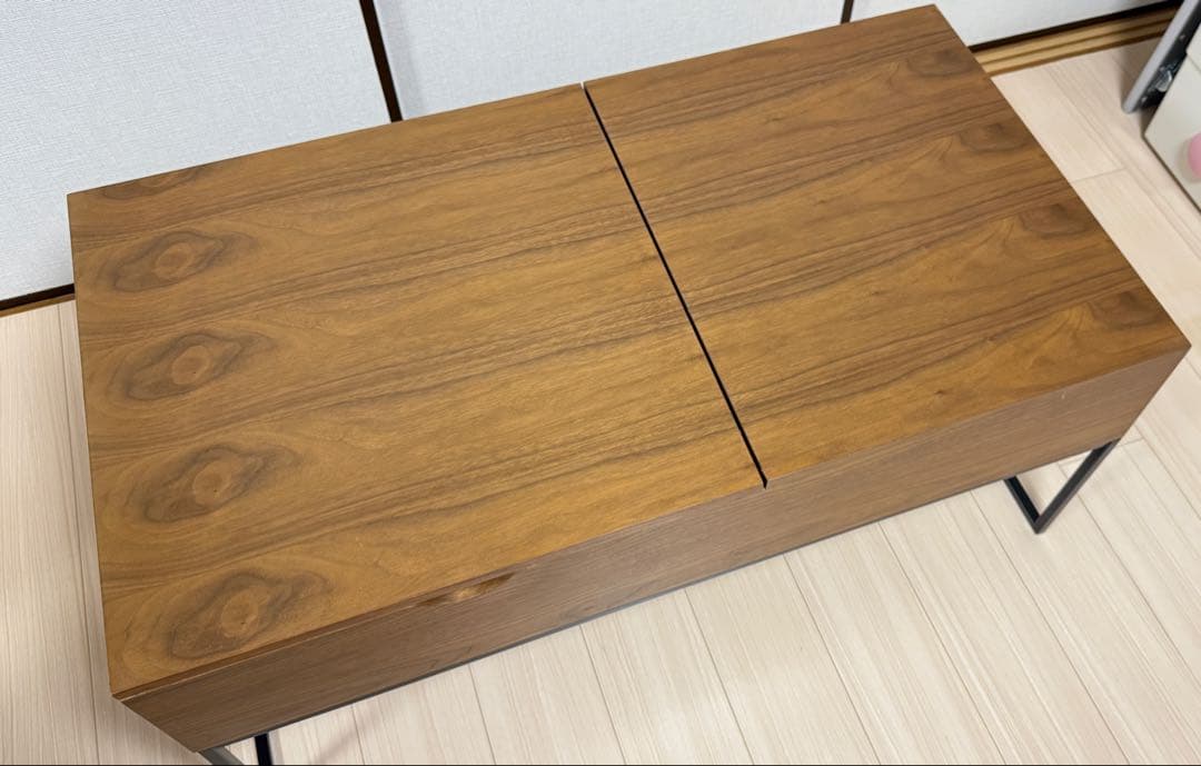 【美品】ウォルナット　ローテーブル　昇降式　鉄脚　LOWYA　ロウヤ