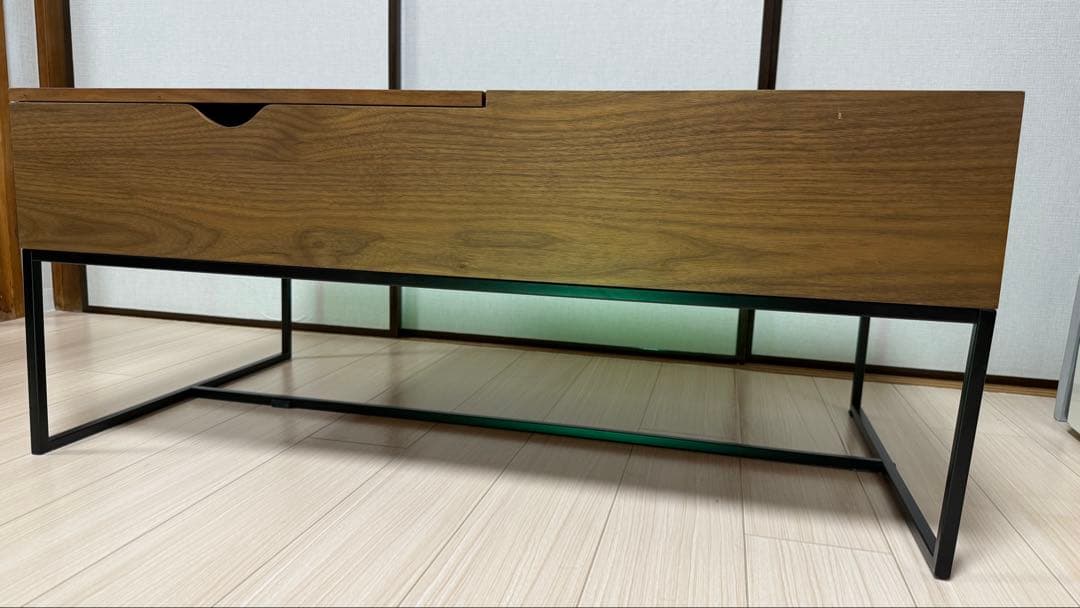 【美品】ウォルナット　ローテーブル　昇降式　鉄脚　LOWYA　ロウヤ