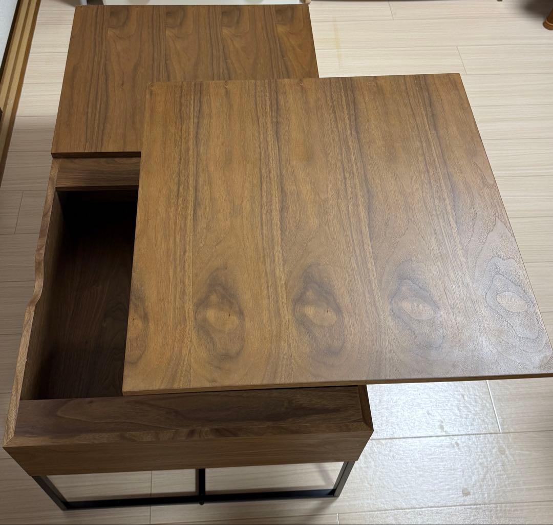 【美品】ウォルナット　ローテーブル　昇降式　鉄脚　LOWYA　ロウヤ