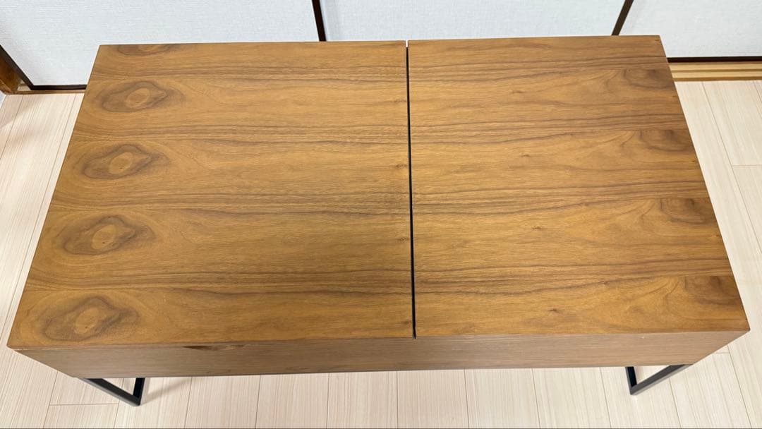 【美品】ウォルナット　ローテーブル　昇降式　鉄脚　LOWYA　ロウヤ