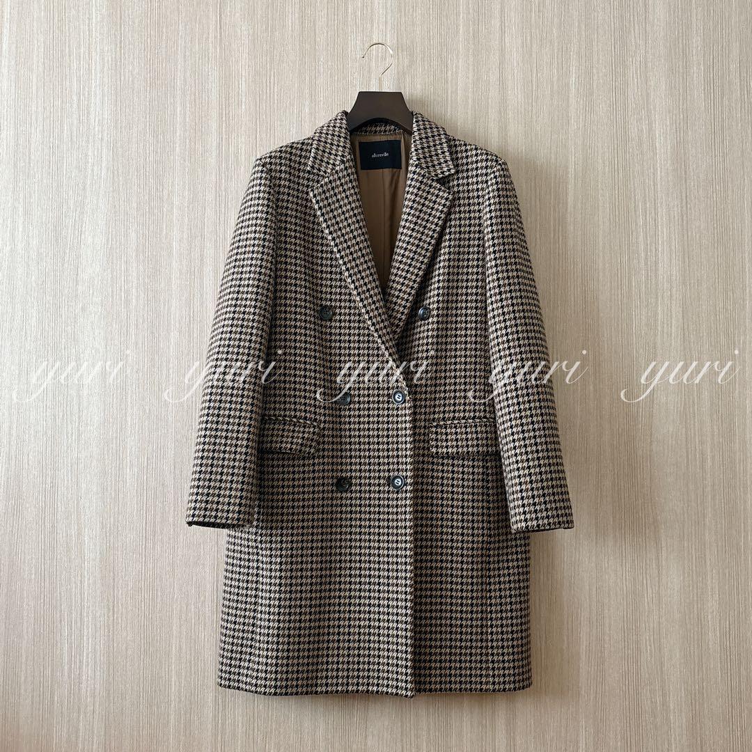 【1321】アナイ系列アルアバイル　チェックロングチェスターコート