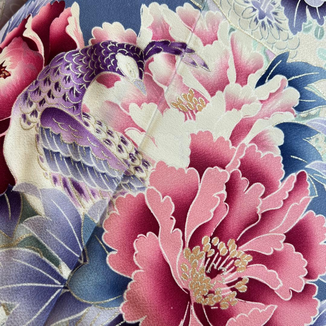 479 振袖フルセット 正絹 青紫 ピンク 金彩 暈し染め 華やか 地紙 立波