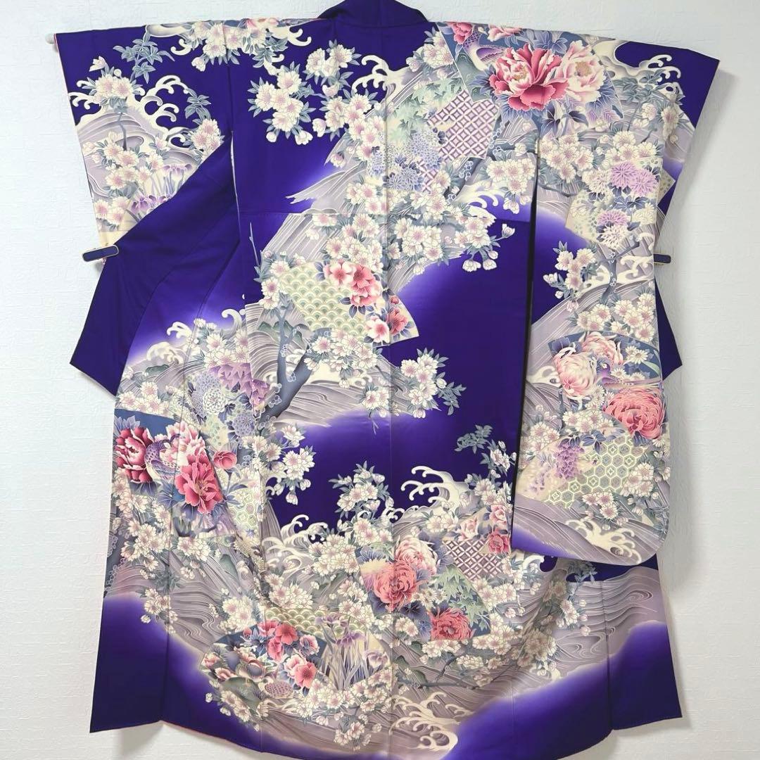 479 振袖フルセット 正絹 青紫 ピンク 金彩 暈し染め 華やか 地紙 立波