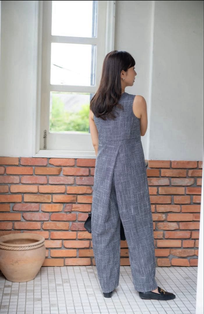 【新品未使用】sugaryuu クラシックツイードジャンプスーツ　グレーM