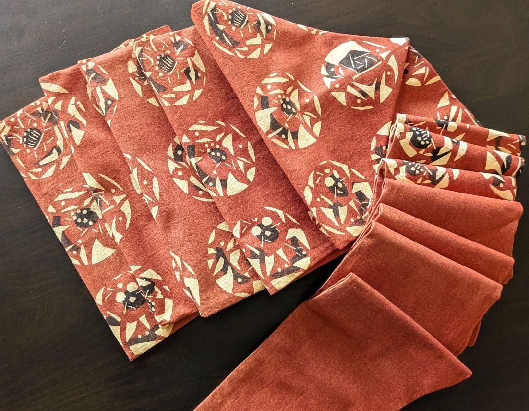 木綿　型絵染め　民芸調