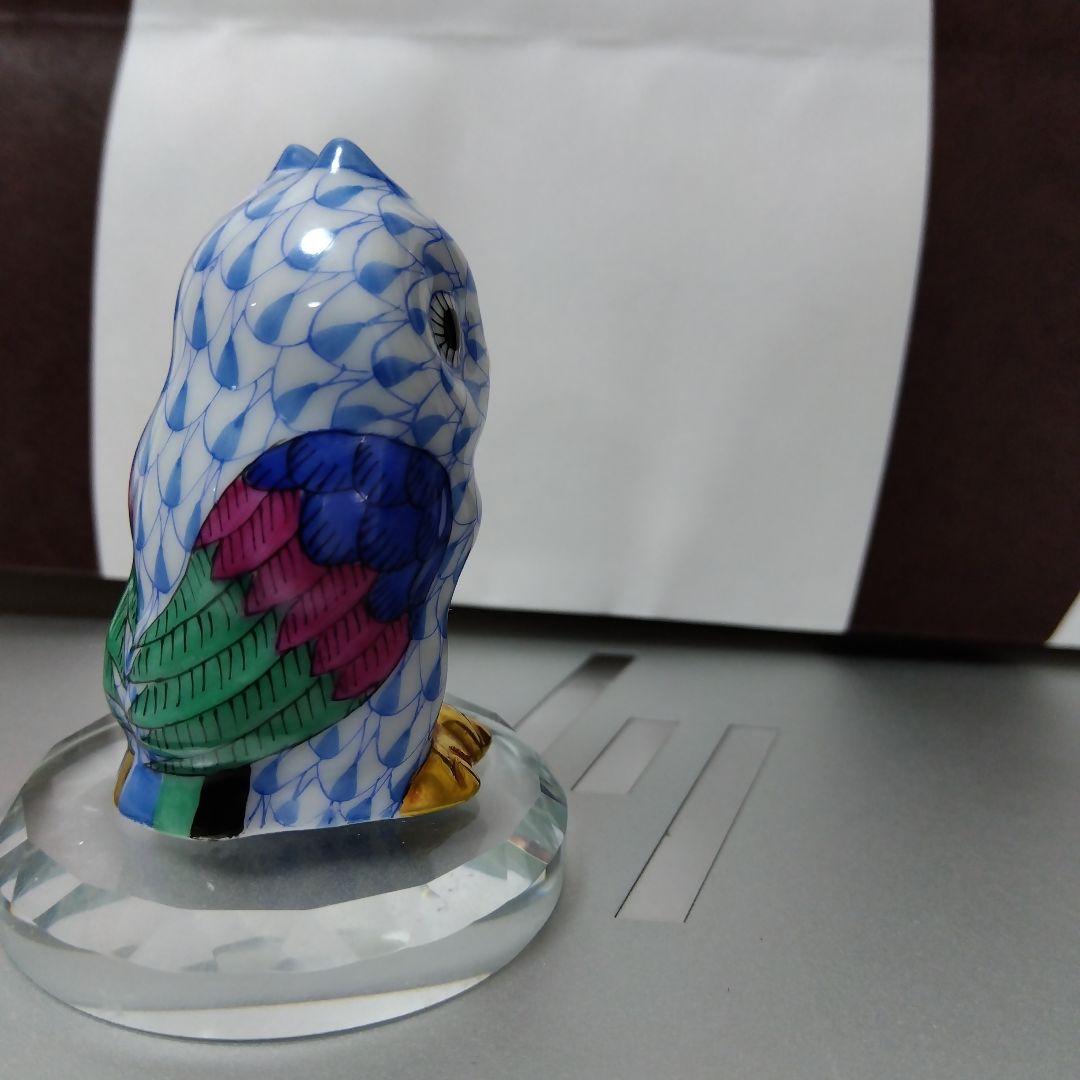 ヘレンド社青と白のフクロウ 陶磁器オブジェ