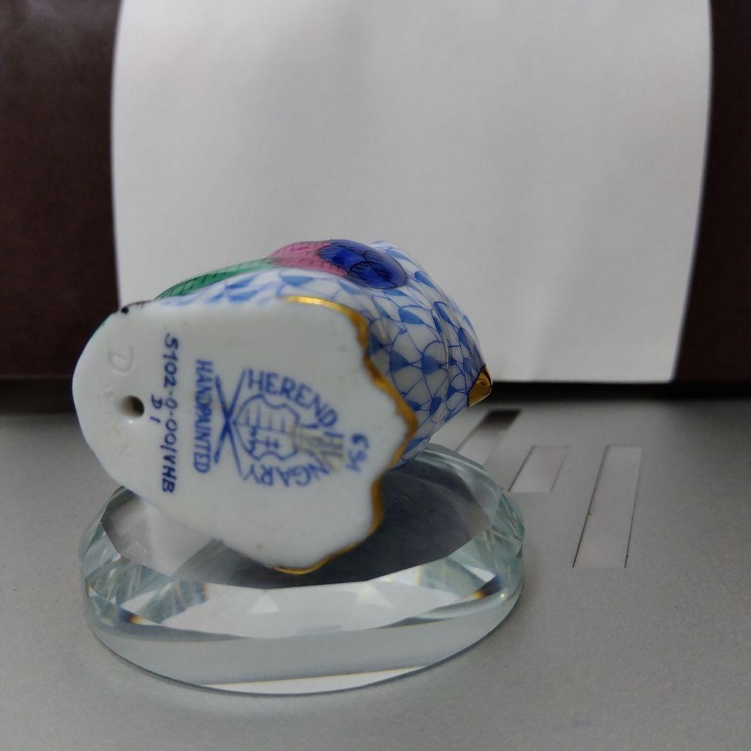 ヘレンド社青と白のフクロウ 陶磁器オブジェ