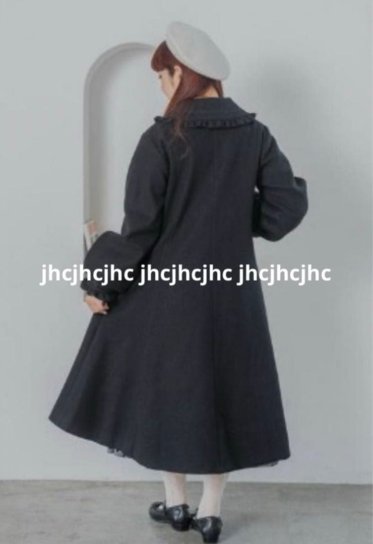 しまむら×青木美沙子　ロングフレアコート　黒　LL　しまみさ　リボン