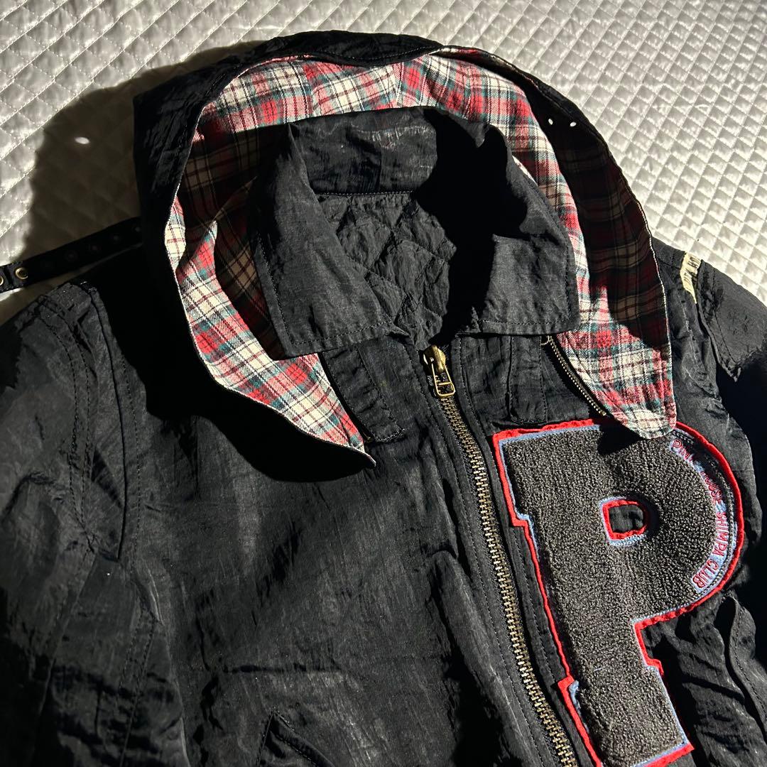 90s PINK HOUSE ゼッケンブルゾン 黒 ワッペン フード