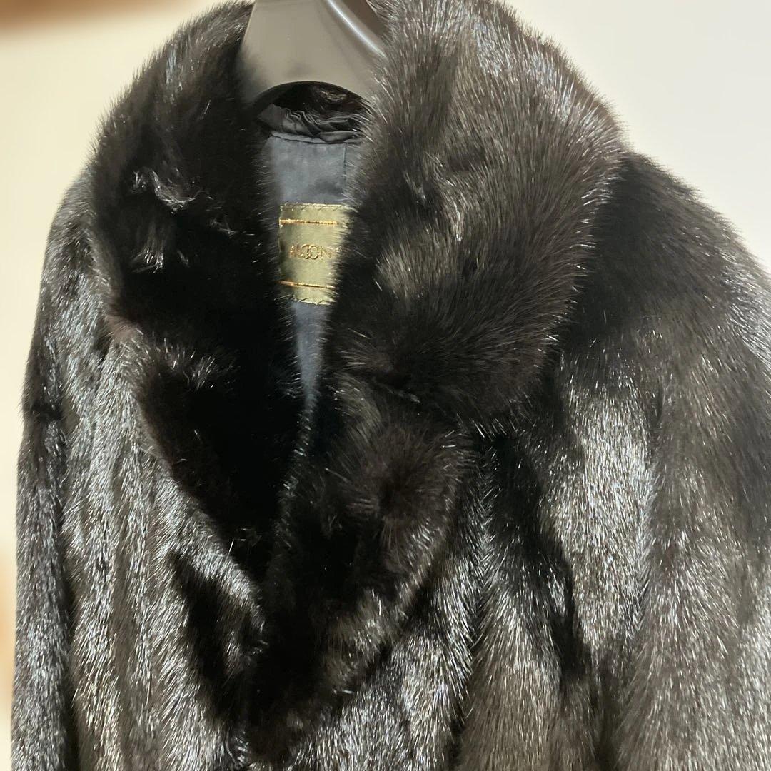 ムーンバット ミンク 毛皮コート リアルファー ブラック