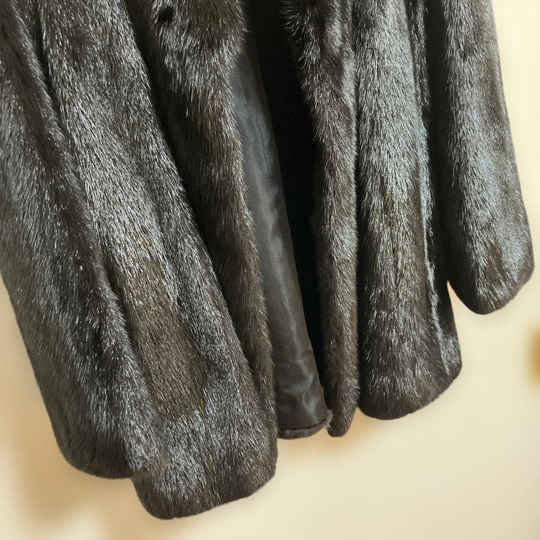 ムーンバット ミンク 毛皮コート リアルファー ブラック