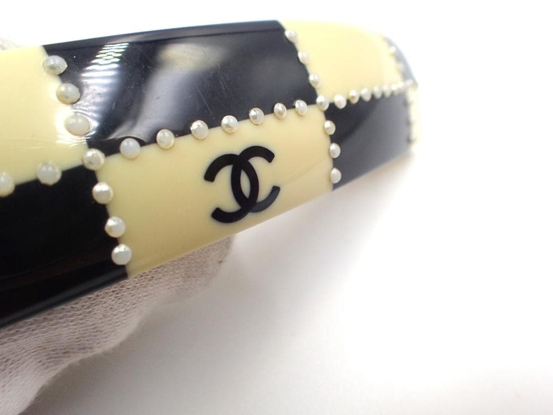 【中古】CHANEL バレッタ ココマーク プラスチック アイボリー ブラック