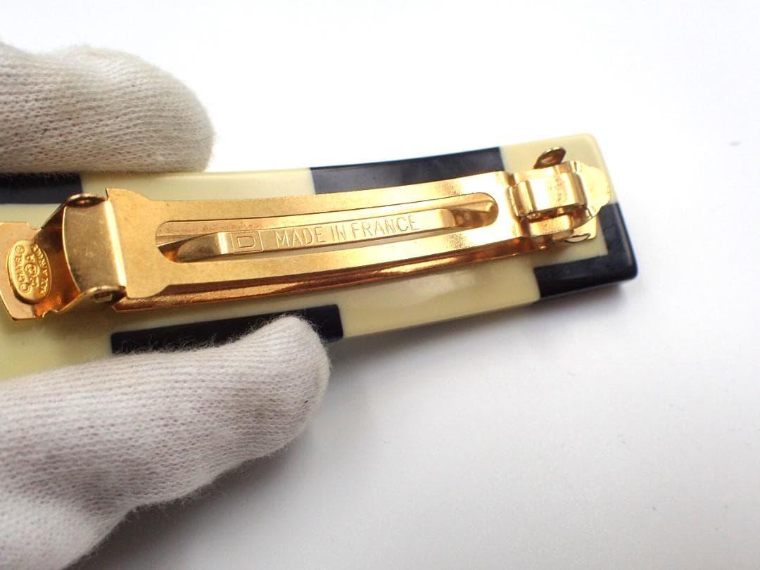 【中古】CHANEL バレッタ ココマーク プラスチック アイボリー ブラック