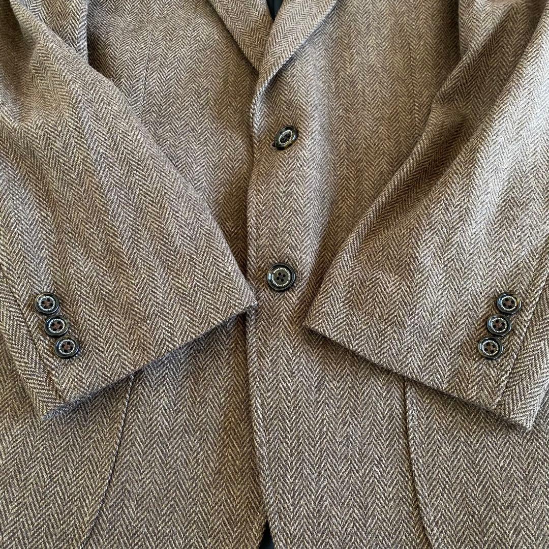 未使用級✨タスマニア製メリノウール　ケント　テーラード　ヘリンボーン　土色　XL