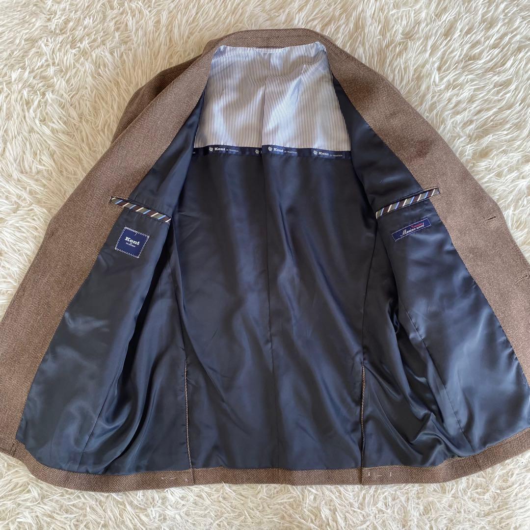 未使用級✨タスマニア製メリノウール　ケント　テーラード　ヘリンボーン　土色　XL