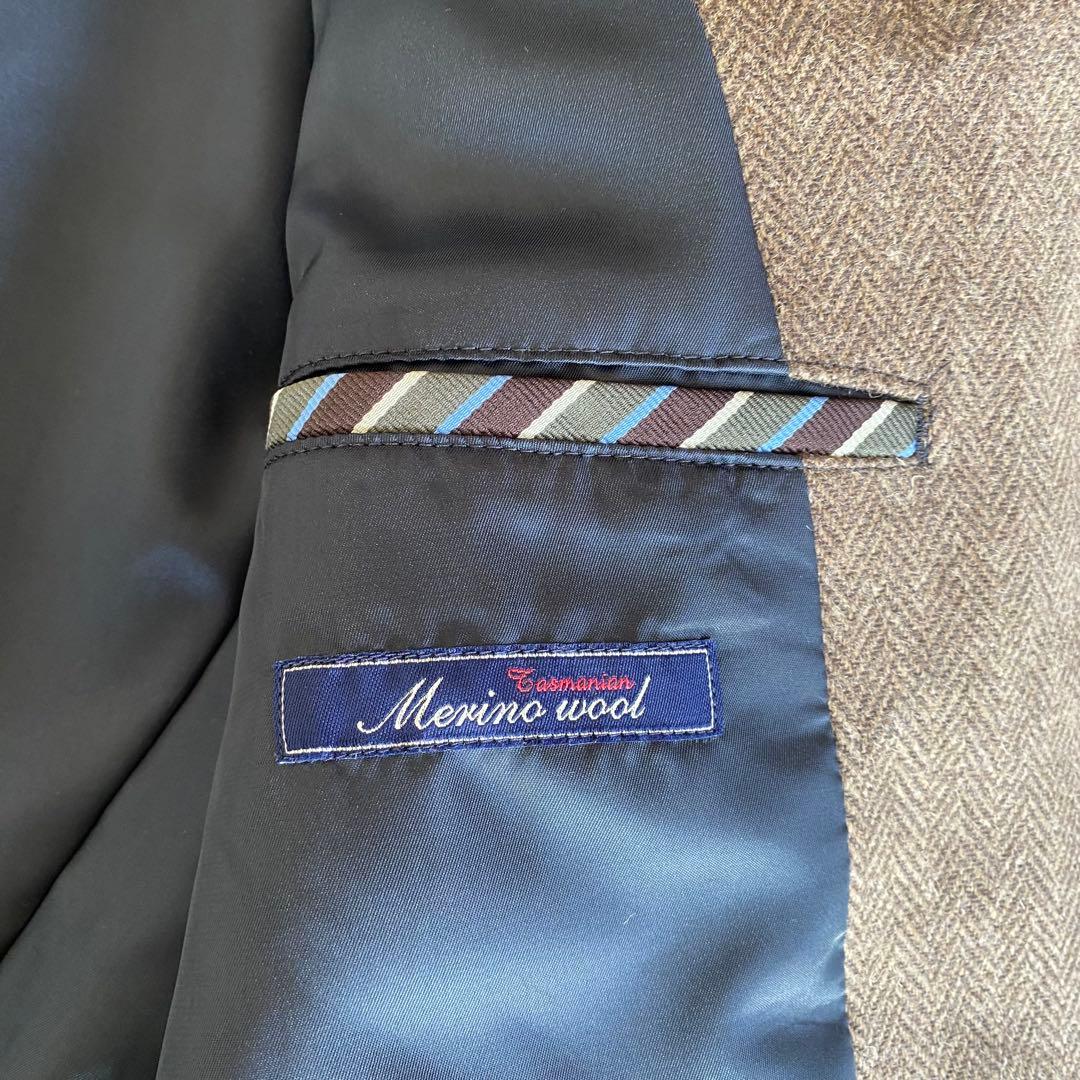 未使用級✨タスマニア製メリノウール　ケント　テーラード　ヘリンボーン　土色　XL