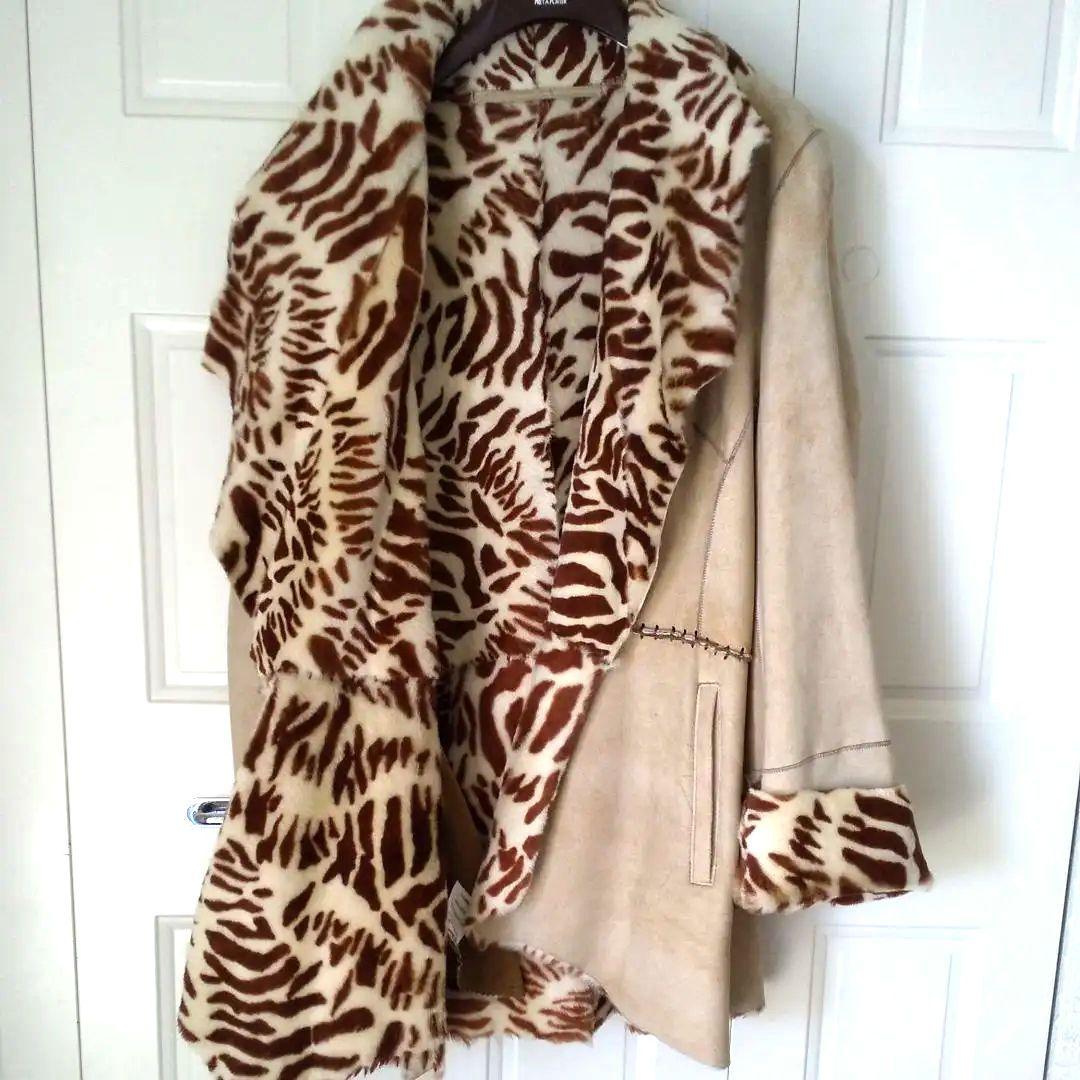 最終セール★ideu フランス製ラム毛皮コート★ゼブラ柄 L