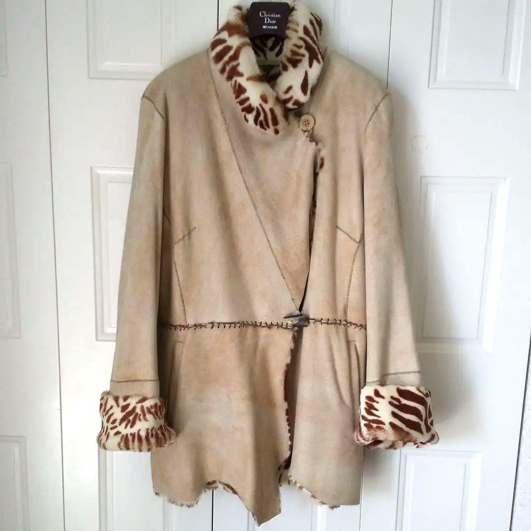 最終セール★ideu フランス製ラム毛皮コート★ゼブラ柄 L